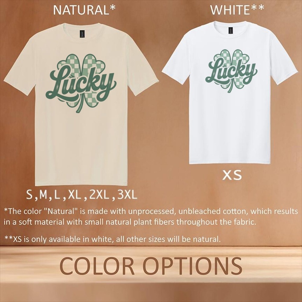 Lucky Clover Retro Graphic Tee with Checkered Leaf Design - Picture 5 of 6